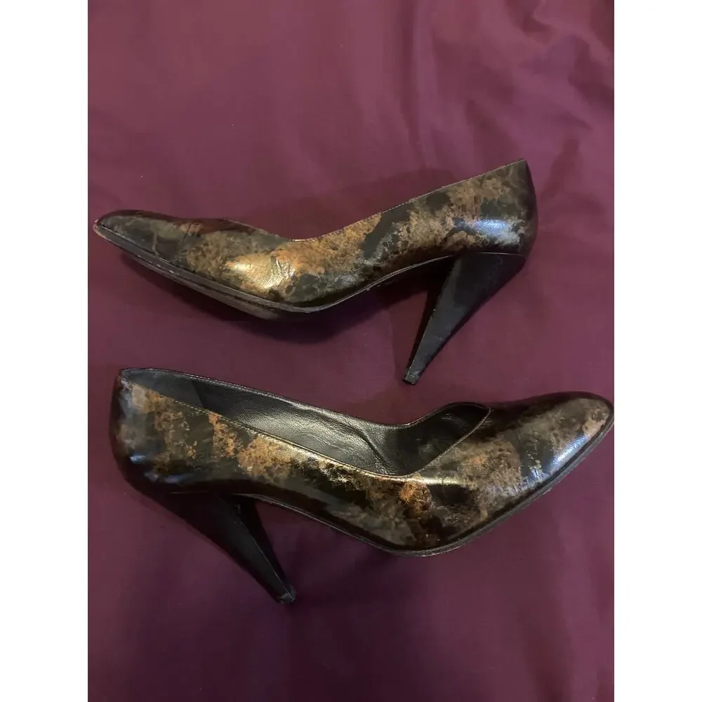 Vintage Y2K 90's CASADEI Bronze and Black Marble Pump Heels Shoes 40 10